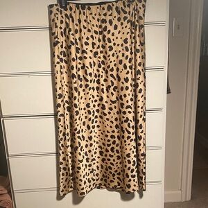 WD.NY Tan and Black Animal Print Midi Skirt